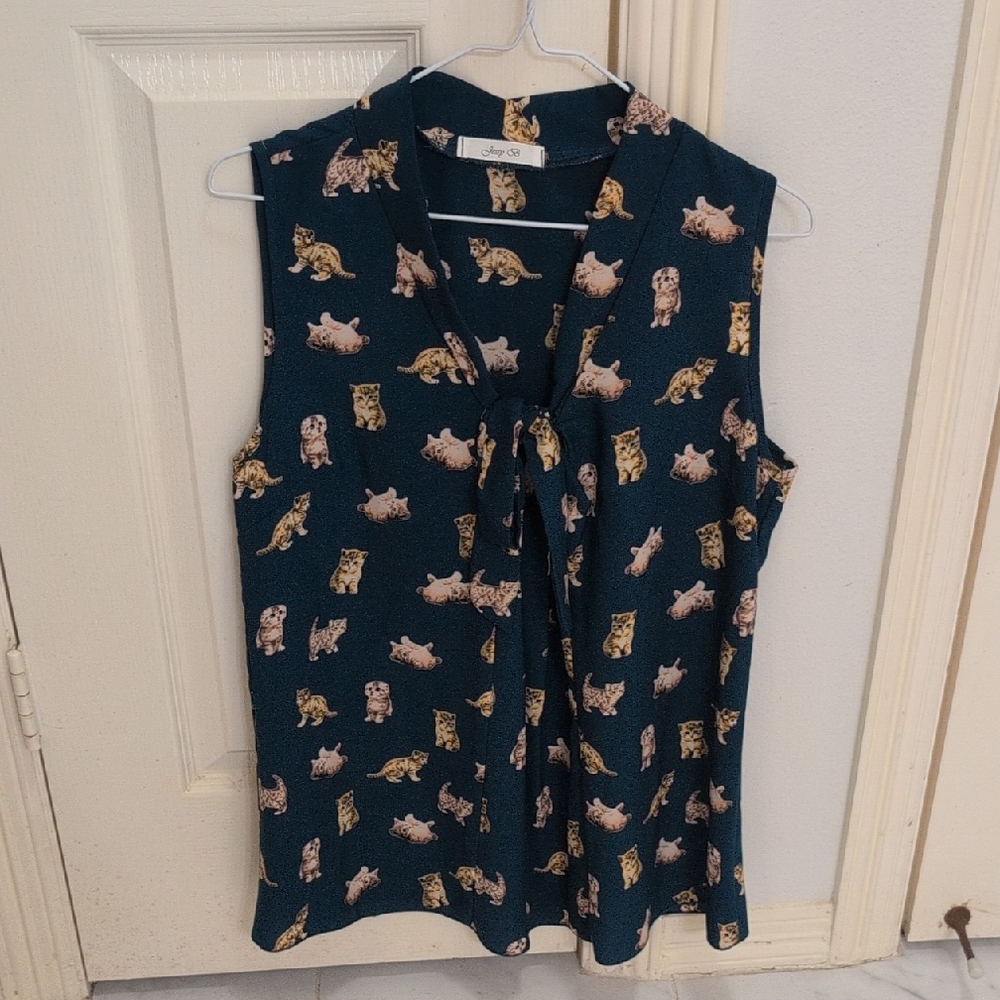 Jessy B Sleeveless Cat Print Blouse